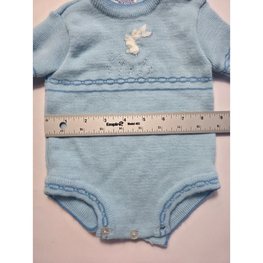 Vintage Carriage Boutiques Baby Boy Knit Romper Blue Bunny Newborn Heirloom
